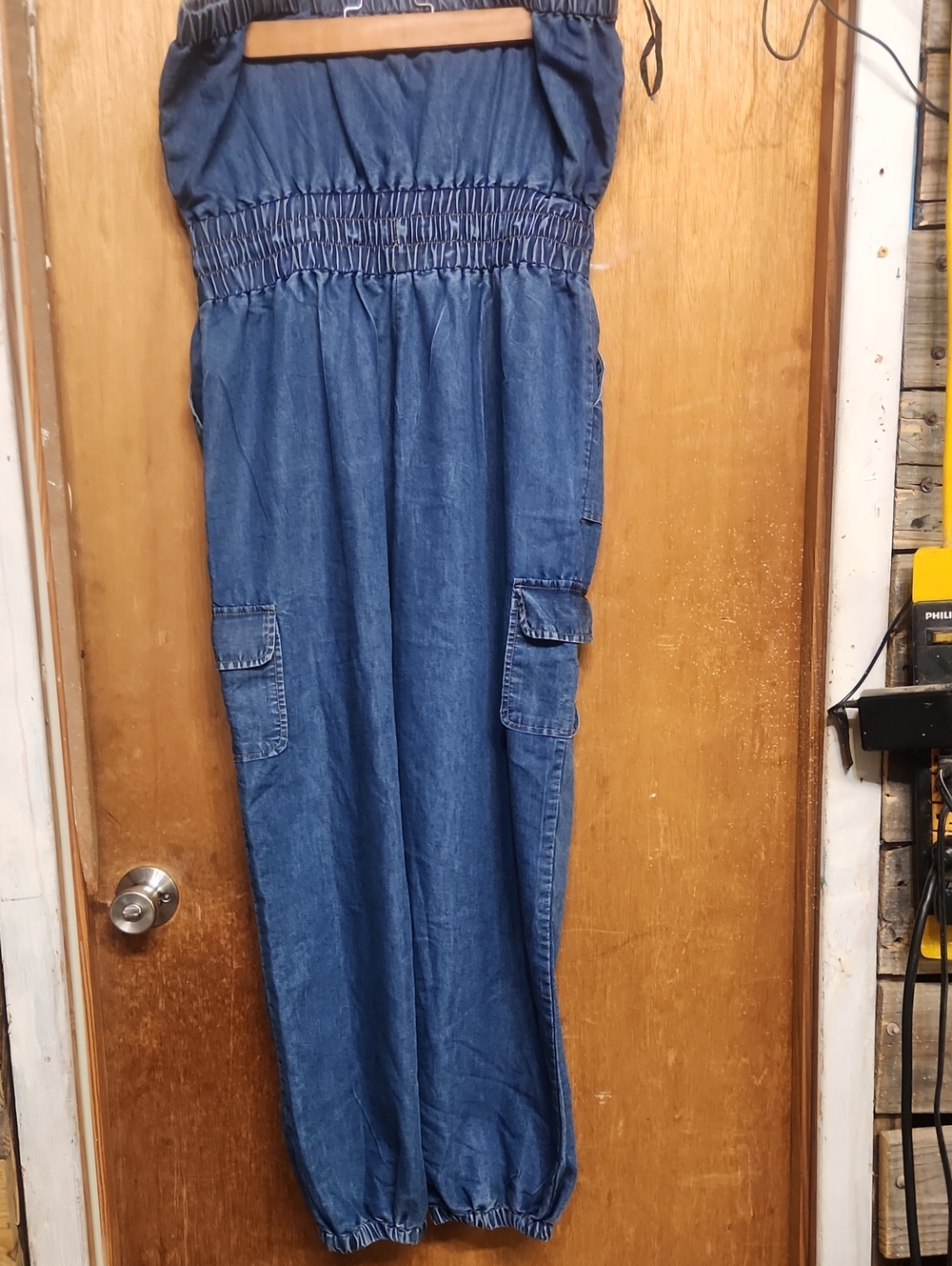 Blush Denim Blue Strapless Jumpsuit